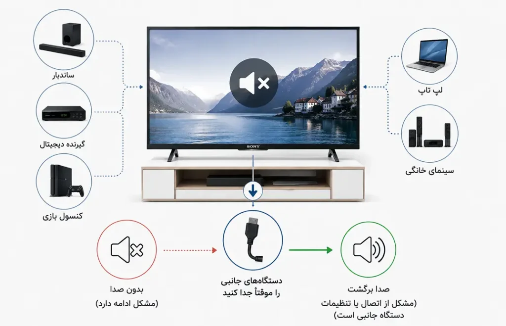 قطع شدن صدای تلویزیون سونی به علت اتصال دستگاه جانبی