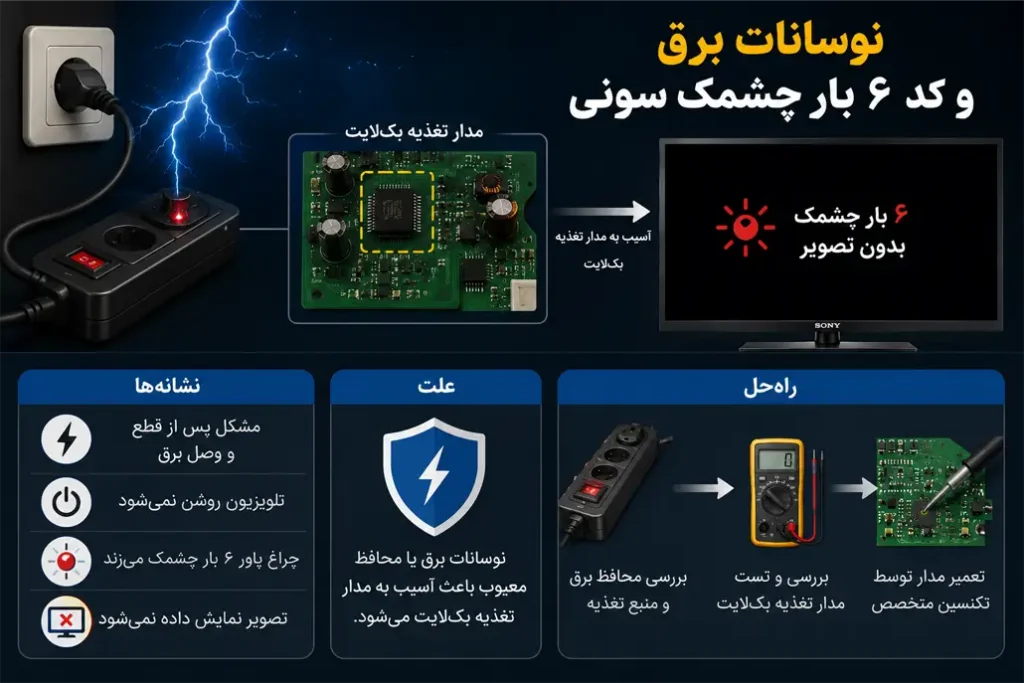 نوسانات برق و علت 6 بار چشمک زدن تلویزیون سونی