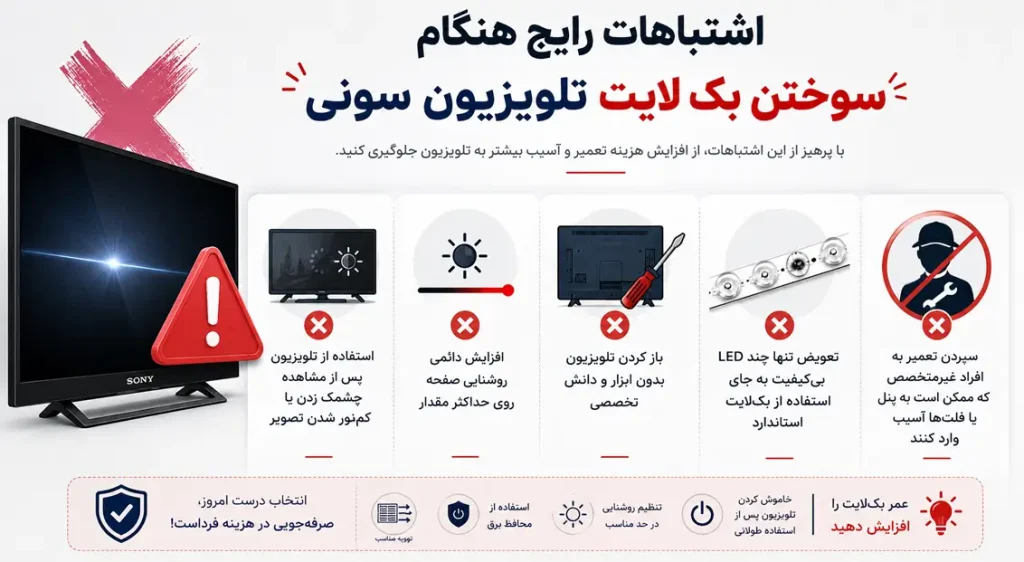 اشتباهات رایج زمان خرابی بک لایت تلویزیون سونی