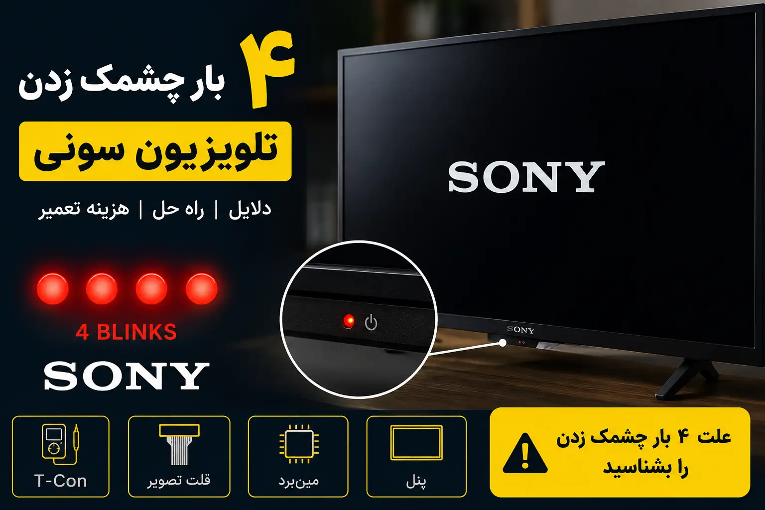 دلایل 4 بار چشمک زدن تلویزیون سونی